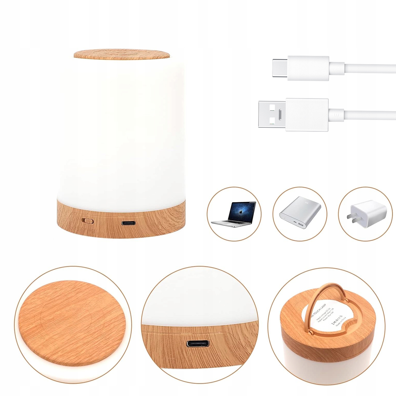 LAMPKA NOCNA LED DOTYKOWA ŚCIEMNIANA BEZPRZEWODOWA ŁADOWANA 10 KOLORÓW USB Styl nowoczesny