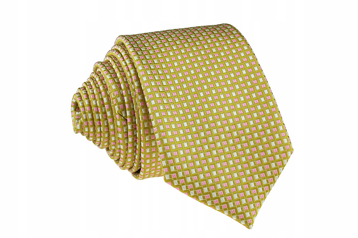 WĄSKI MĘSKI KRAWAT SLIM 6 cm ZŁOTO RÓŻOWA KRATKA Marka Tissino