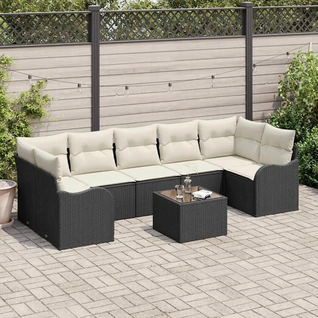8dílná zahradní sada sofa s polštáři Černý Poly Ratan Černá 3345617