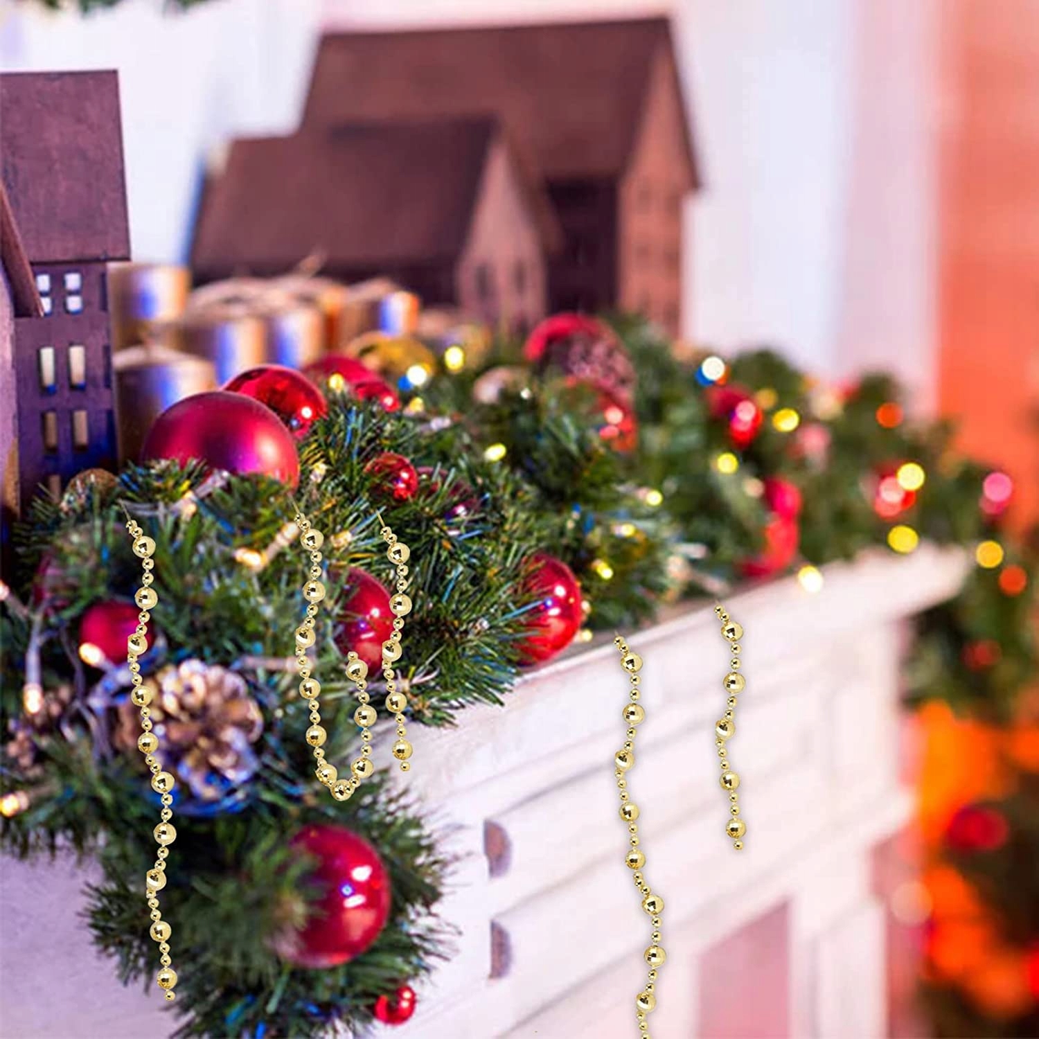 ŁAŃCUCH NA CHOINKĘ STROIK KORALIKI GIRLANDA PERŁOWA SZPULA PERŁY 5m Marka Karwil