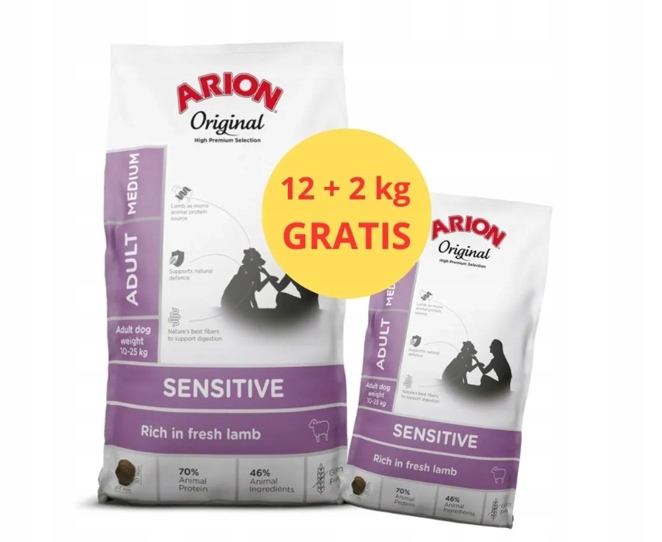 Arion Original Sensitive Medium 12KG 2 Kg Graits Jagnięcina