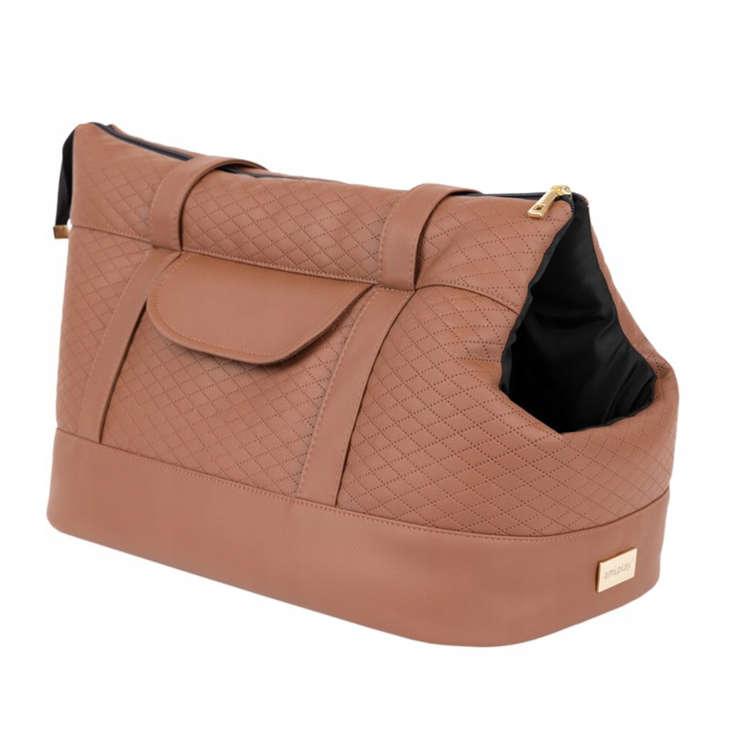 Levně Přepravní taška pro psa Amiplay New York, pohodlný otvor na hlavu L, hnědá barva