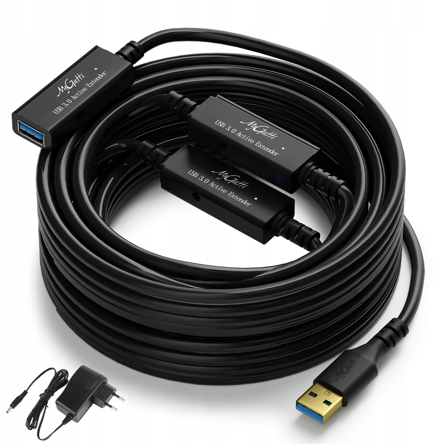 Usb 3.0 kábel samec-ženský 20 m s adaptérom DC a 3 rozširujúcimi čipmi