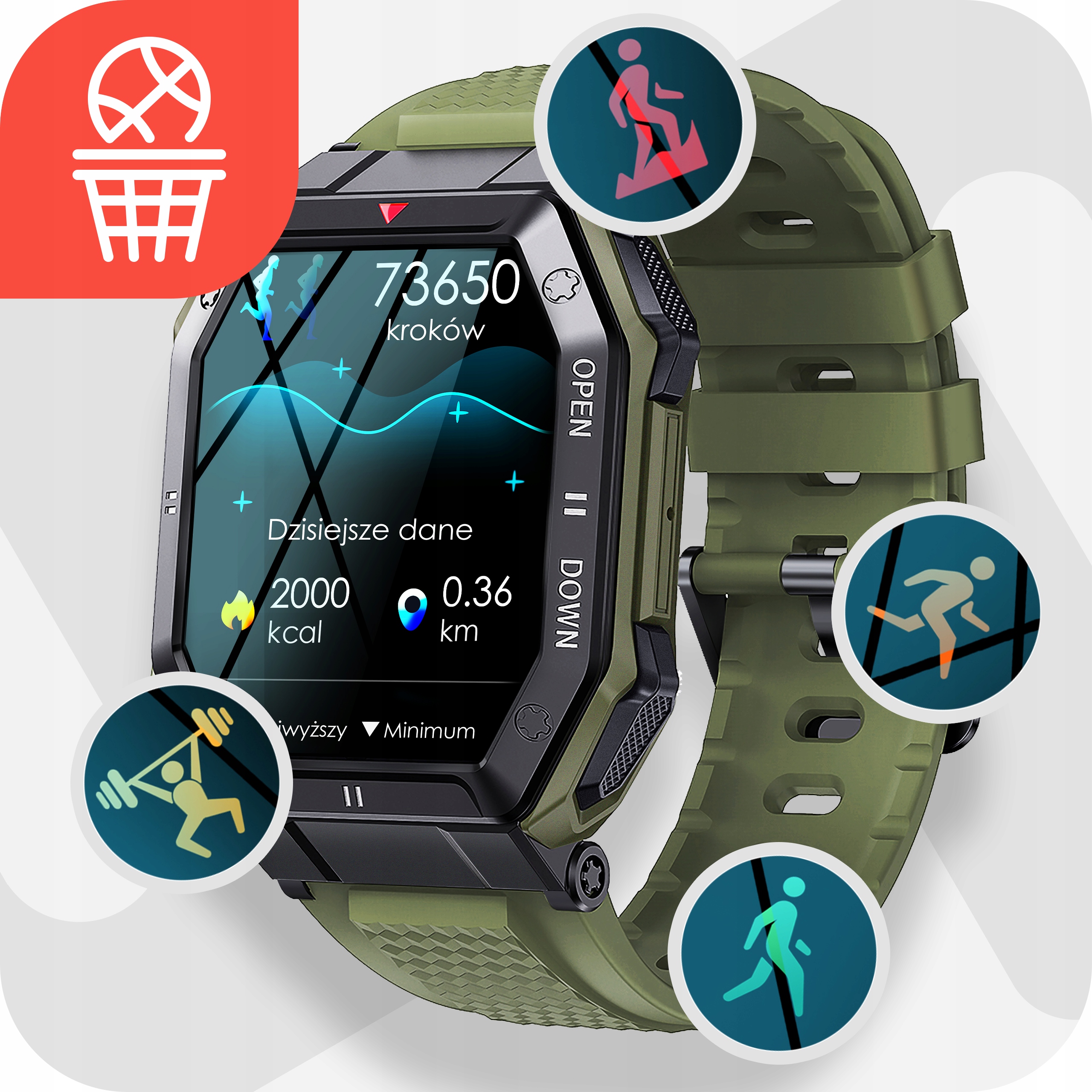 SMARTWATCH ZEGAREK MĘSKI MILITARNY ROZMOWY PULS DUŻA BATERIA POLSKIE MENU EAN (GTIN) 5904815610964