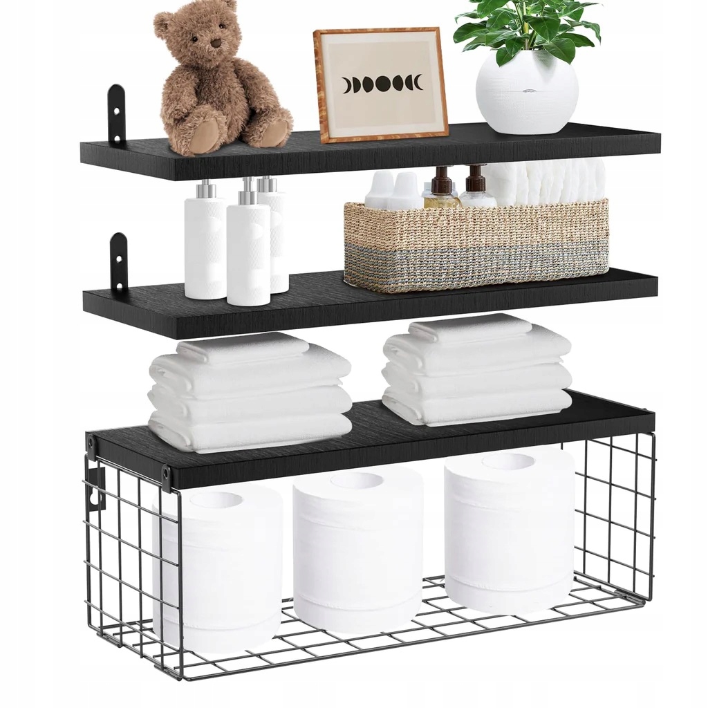 Police dřevo Piorlado 40 x 14,8 cm černá