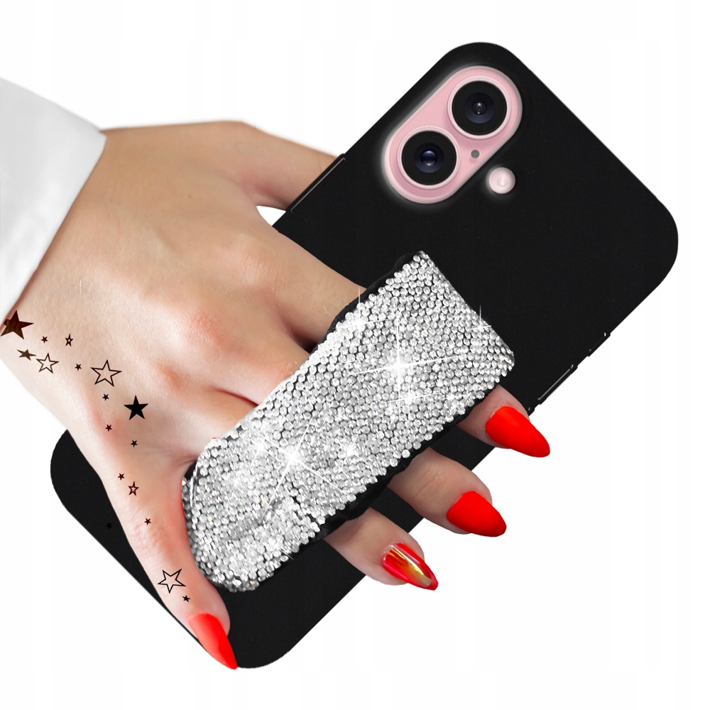 Puzdro Pre Iphone 16 Puzdro Matné Matné Čierne Pásik Strieborný Zirkón