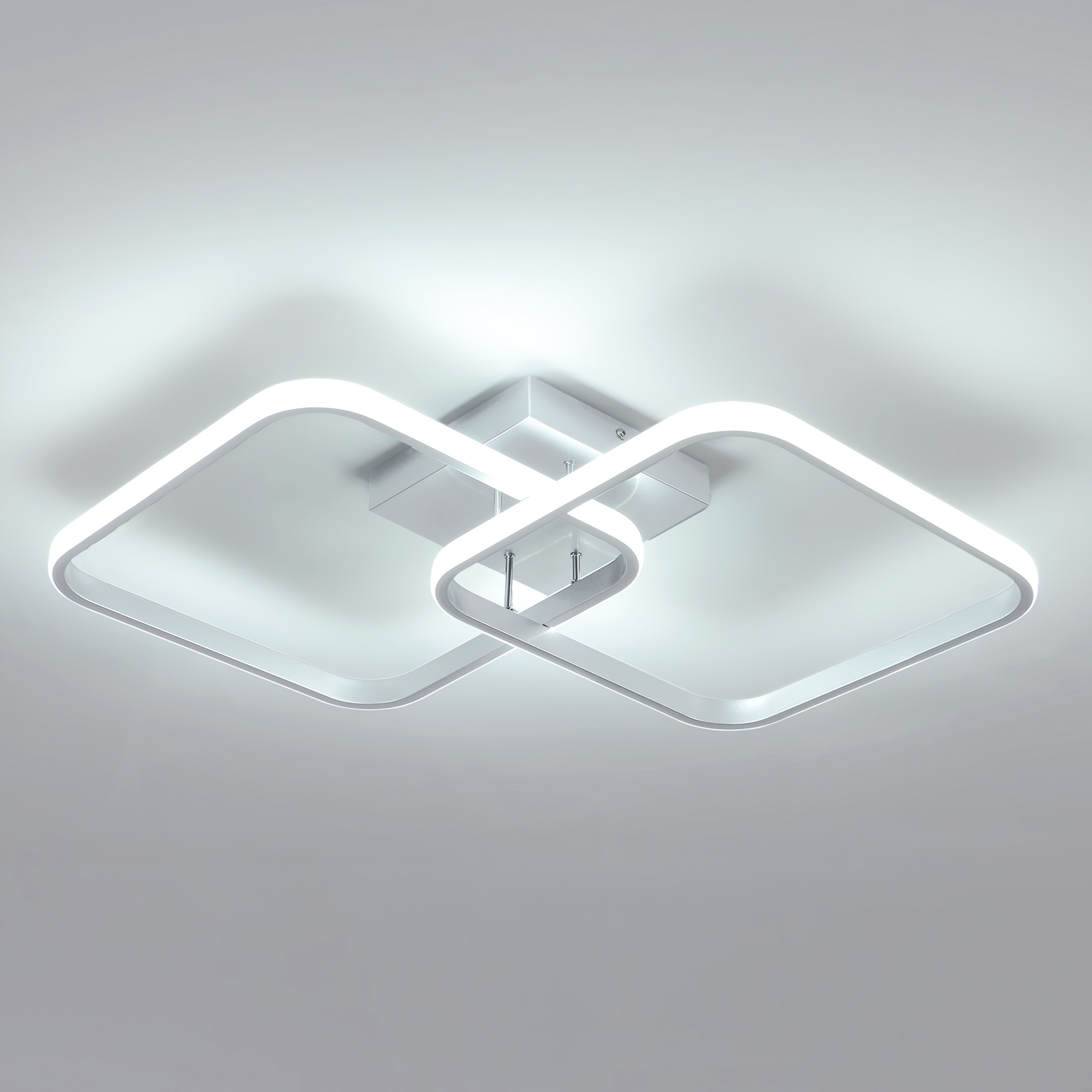 Lampa Sufitowa Led Zyrandol Kwadrat Srebrny Nowoczesny 42W 6500K