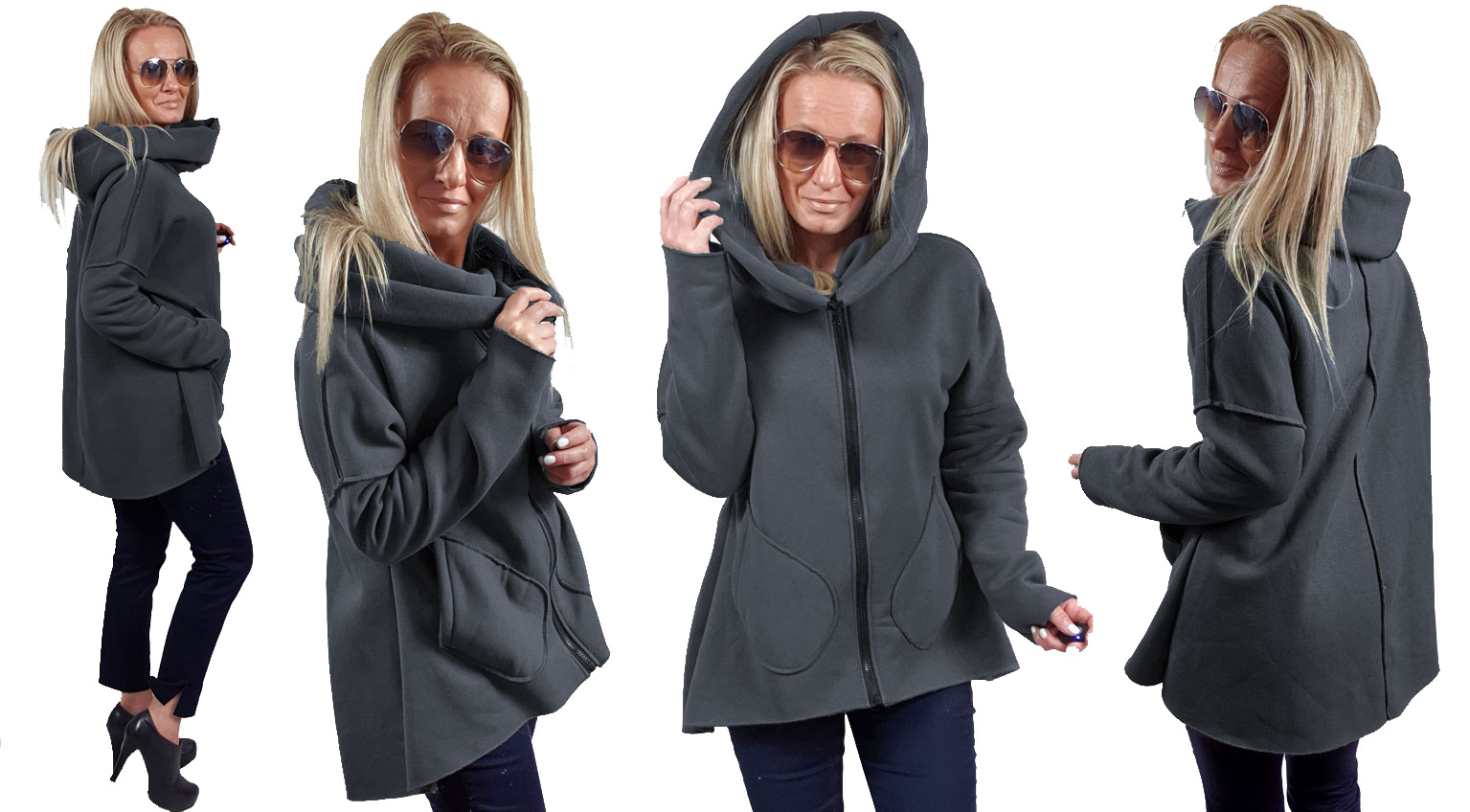 

Asymetryczna Bluza Tunika Kardigan Komin Kaptur XL