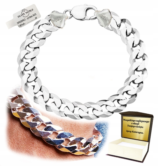 Stříbrný Náramek 925 Pánský Pancéřový Vzor Silný 16 MM Plný Gravírování Bonus