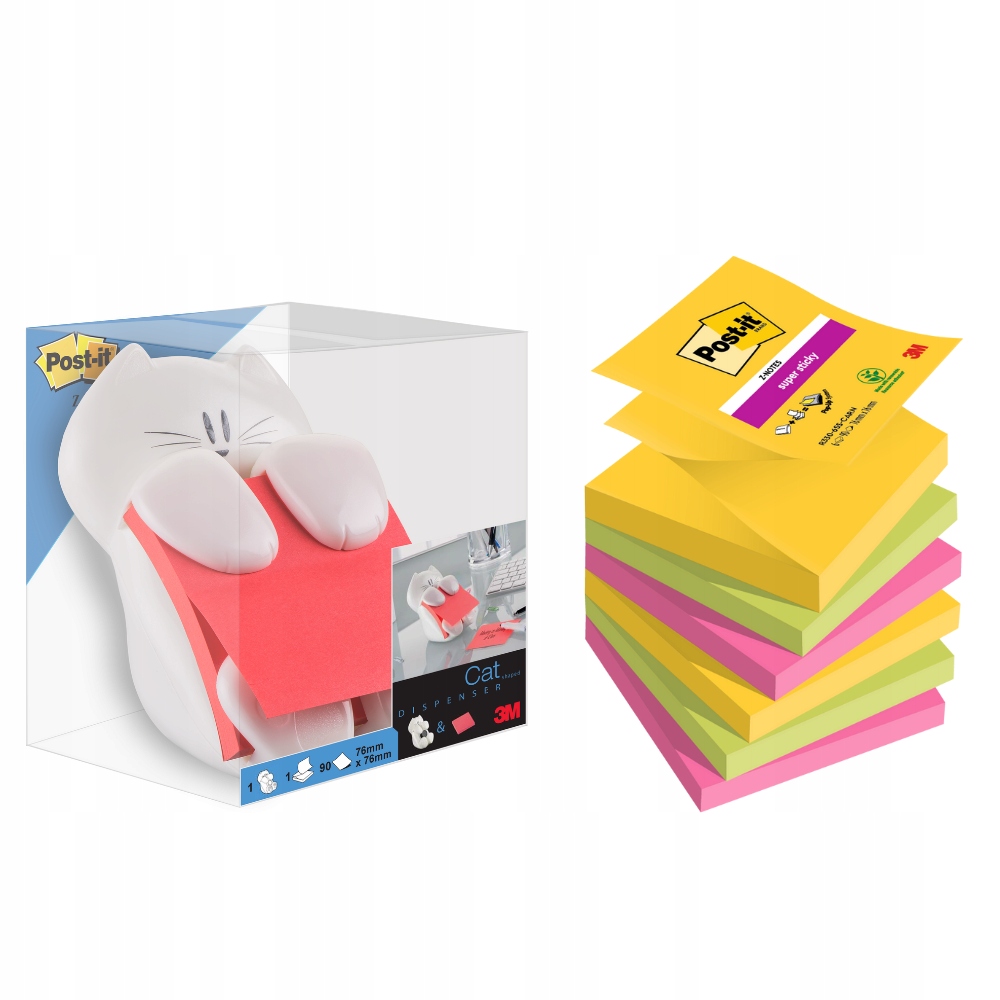 Post-It podajnik kot z karteczkami 90 + kartki Super Sticky Z-notes 6x90