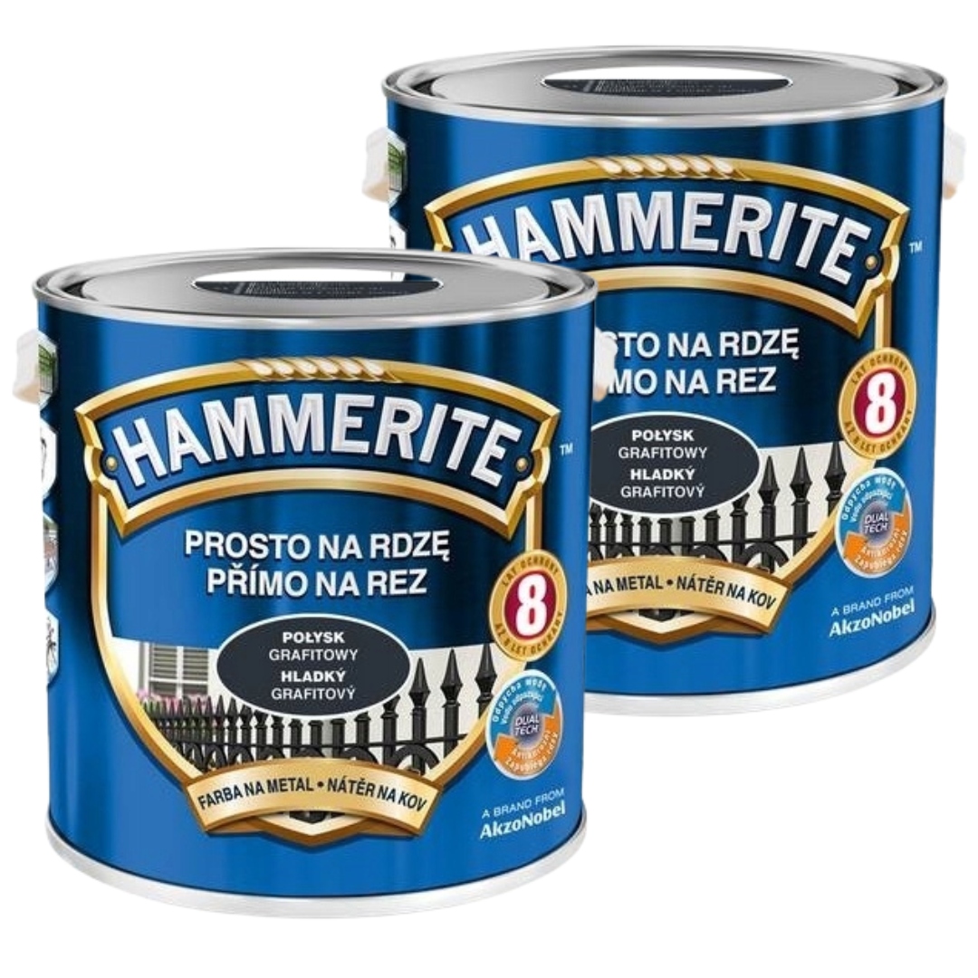 Hammerite Barva Na Kov 5L Přímo Na Rez Lesklá Grafitová Sada 2x2,5L