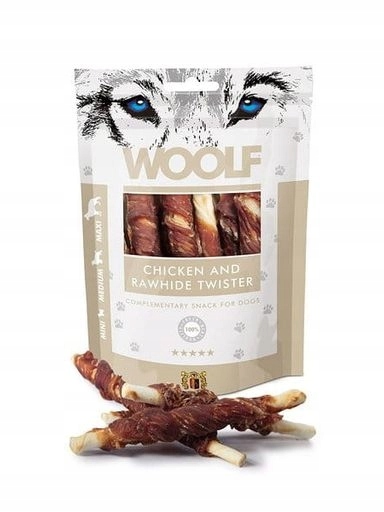 5x Woolf Twister s kuřecím masem z hovězí kůže 100g