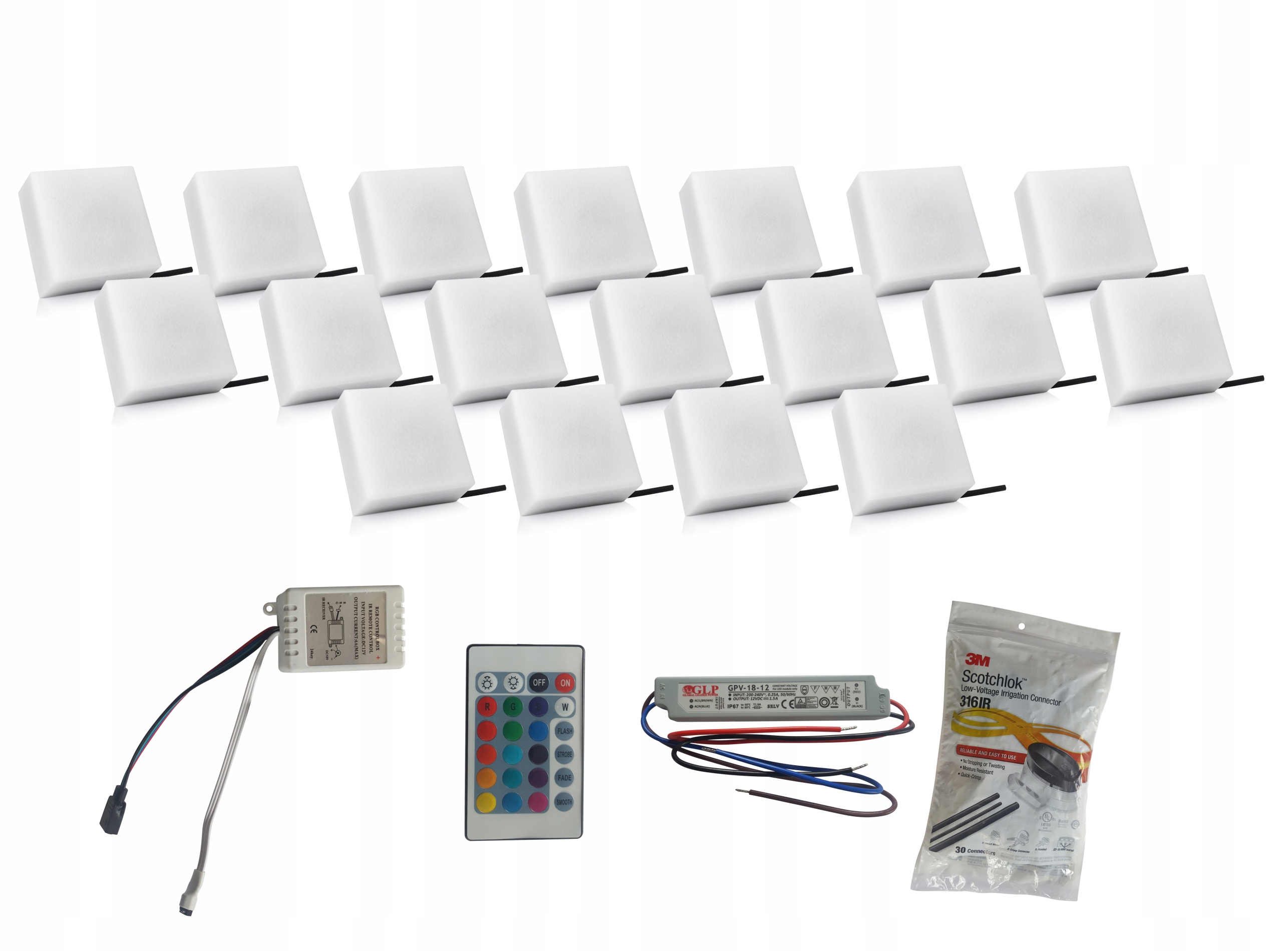 18 x Svietiaca Led dlažobná kocka 14 x 14 cm Rgb