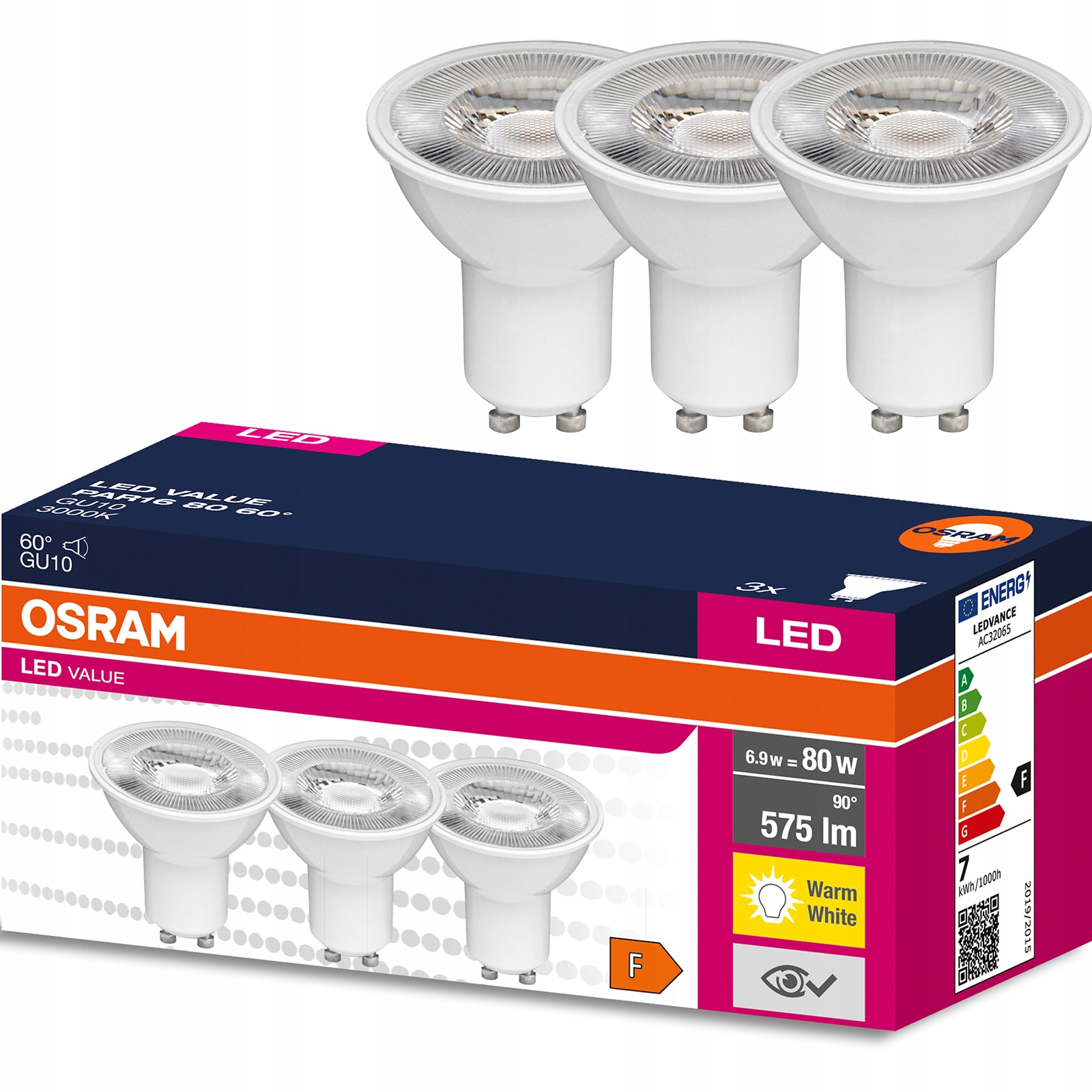 

3x Żarówka Led GU10 6,9W 80W 575lm 3000K 60° Osram