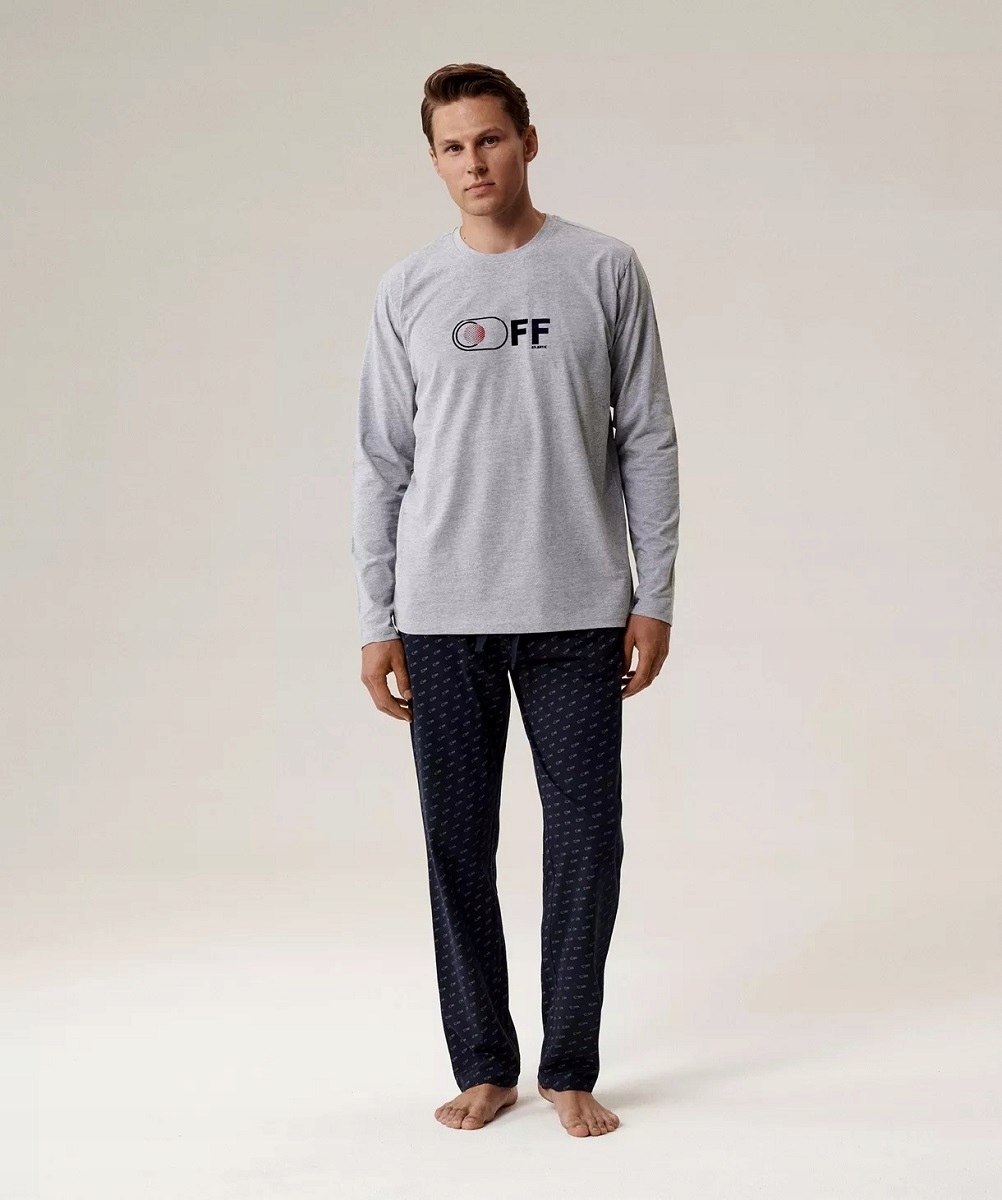 Pánské pyžamo s dlouhým rukávem a kalhotami Atlantic NMP390/SZMJ/GRA XL