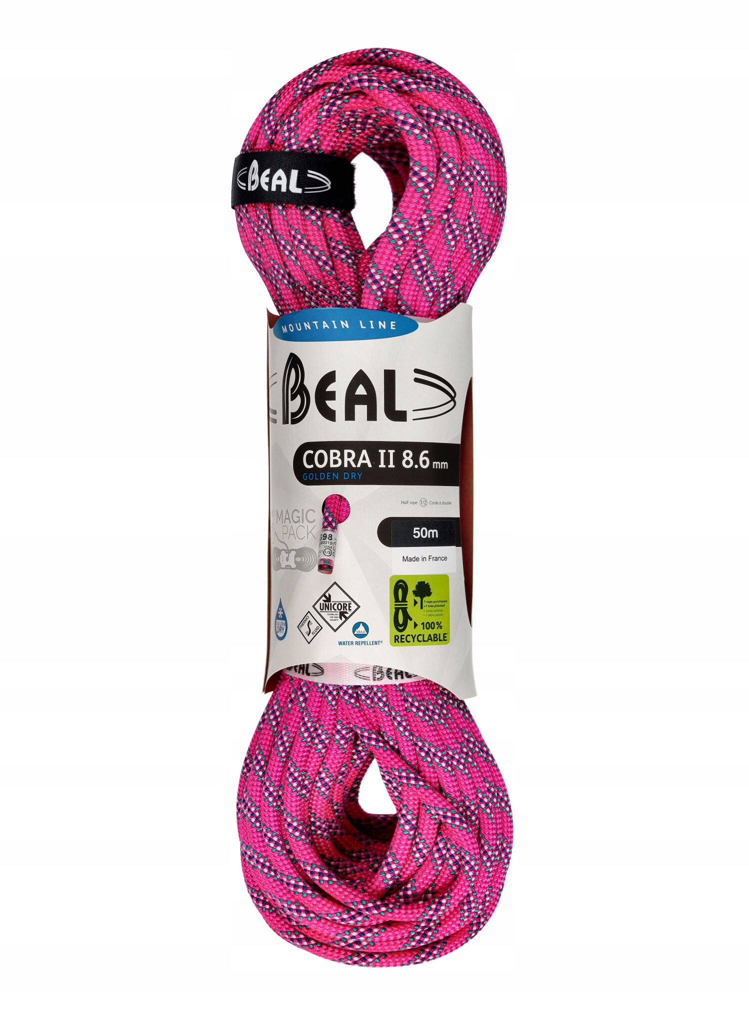 Dynamické lano Beal Cobra Unicore Golden Dry 8,6 mm 50 m fuchsiové