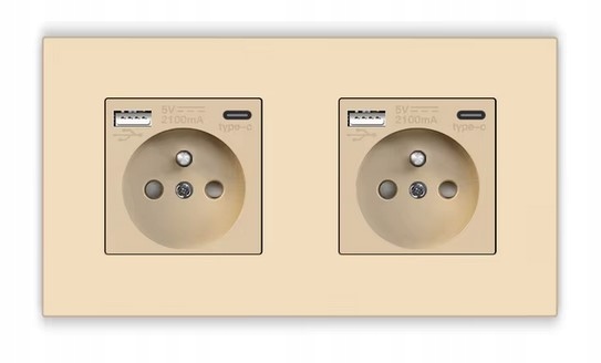 Gniazdko Podwójne 157mm Usb A-c Kontakt 16A Plastikowe 3.1A Quick Charge