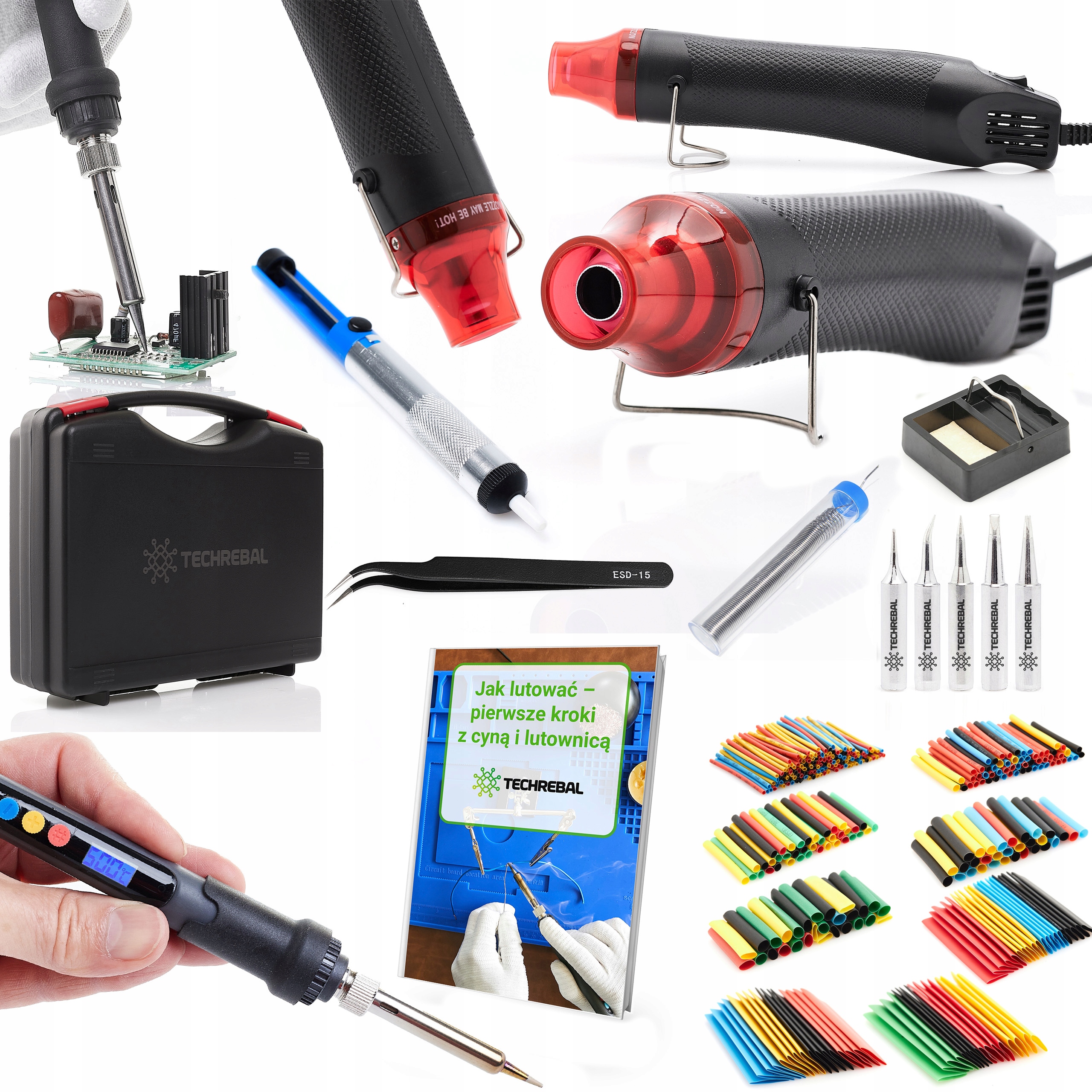 Sada Horkovzdušná Pistole Páječka Hot-air 300W Kufr Smršťovací Trubičky 328 Ks