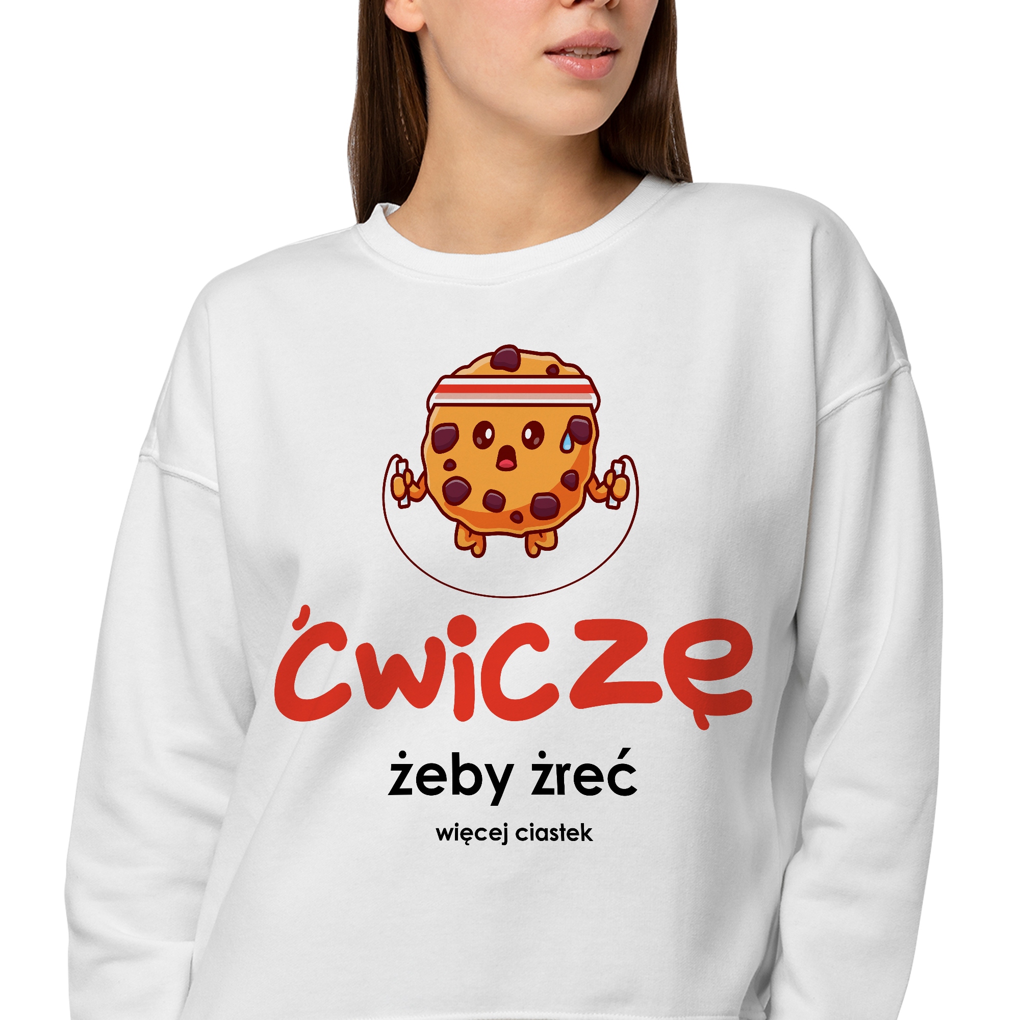 Mikina Bez Kapuce Dámská Bílá Jako Dárek Cvičím, Abych Žral Víc Zábavně