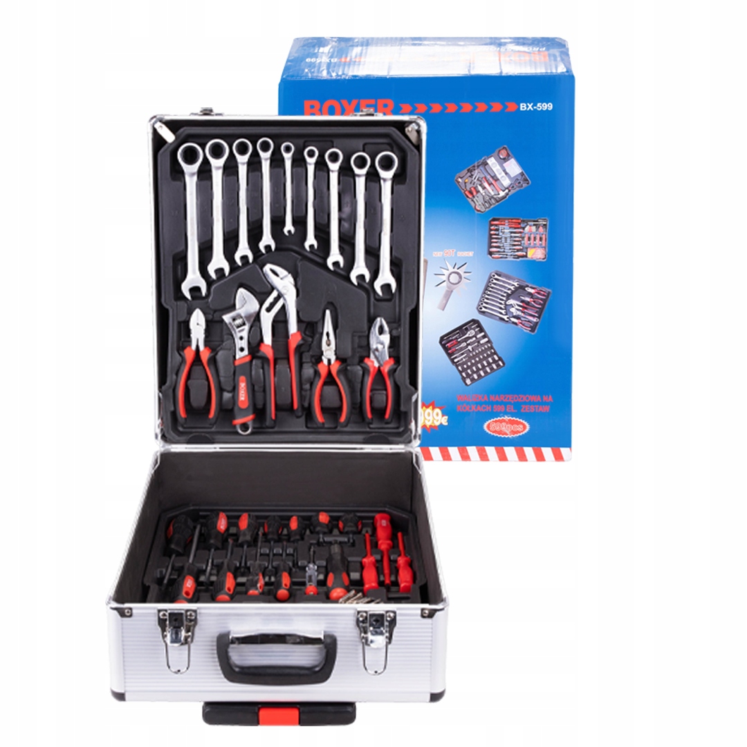 WALIZKA NARZĘDZIOWA NA KÓŁKACH ZESTAW NARZĘDZIA WARSZTATOWE 599 ELEMENTÓW Stan opakowania oryginalne