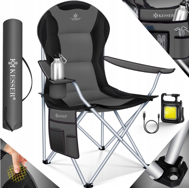 Krzesło wędkarskie Kesser czarne składane 150 kg z torbą