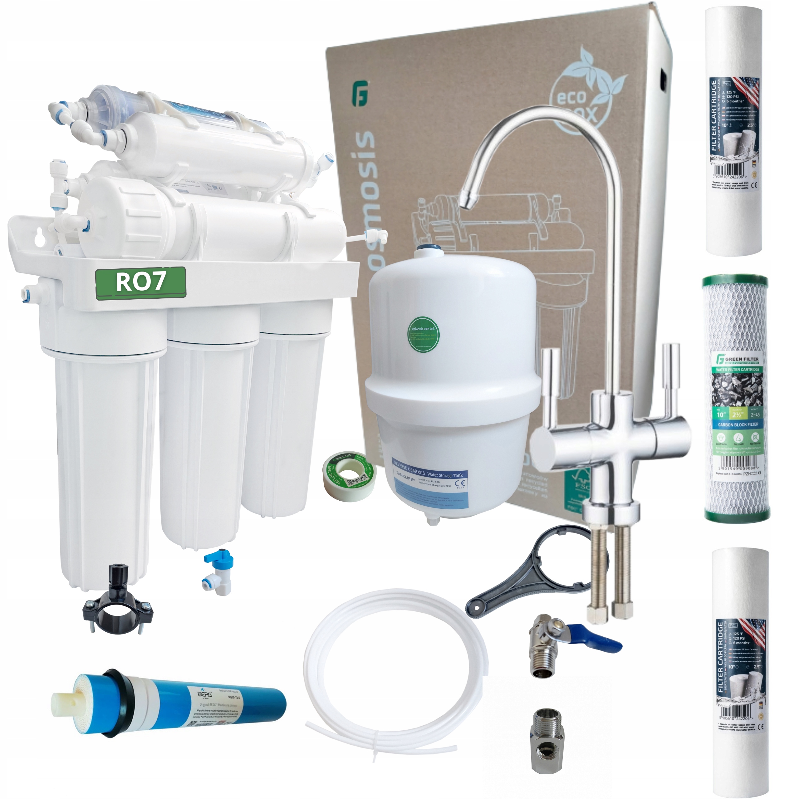 System Odwrócona Osmoza Filtr Do Wody RO7 Osmotec 100 Gpd Srebrna Bateria