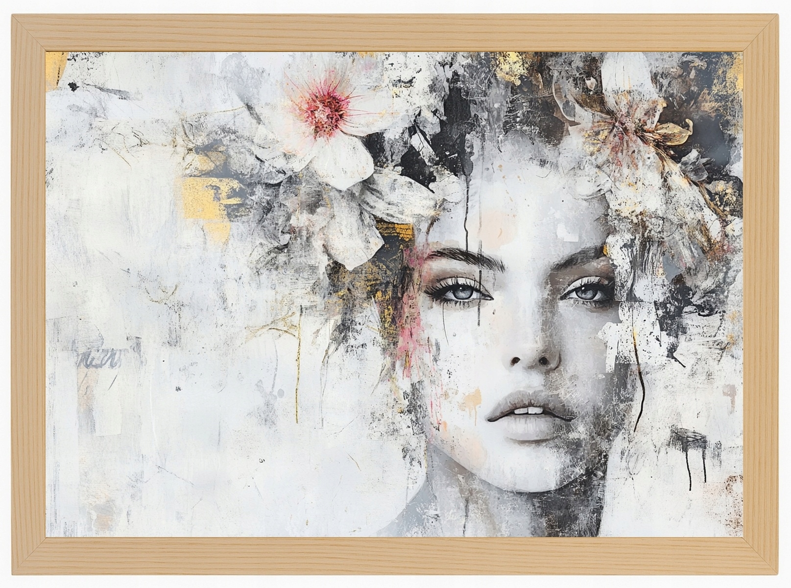 Plakát Rámeček Dřevo Žena Portrét Květiny Vintage Retro Shabby 100x70