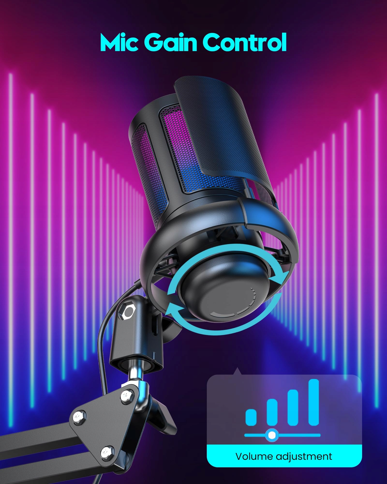 QIUOIO Gaming Mikrofon USB RGB Do Streamingu Podcastów PC PS4 PS5 MAC — miniatura 2