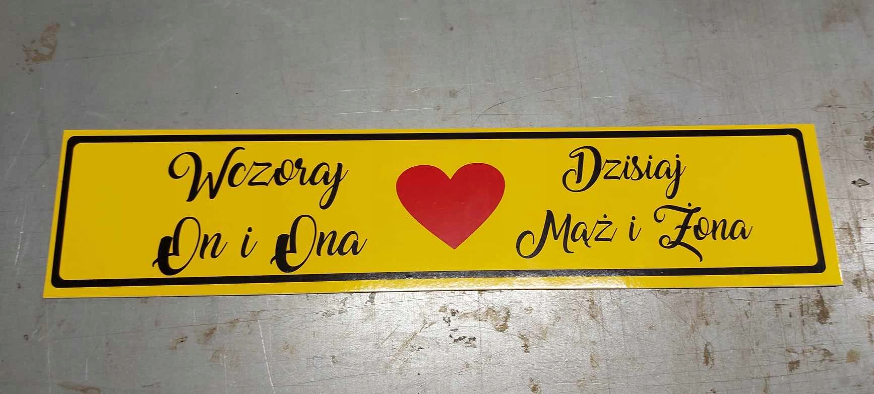 Tablice do auta Wczoraj On i Ona Dzisiaj Mąż i Żona wodoodporne żółte PCV2 Marka bez marki