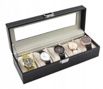 PUDEŁKO ETUI ORGANIZER SZKATUŁKA NA ZEGARKI 6szt PREZENT DLA NIEJ DLA NIEGO Kolor czarny