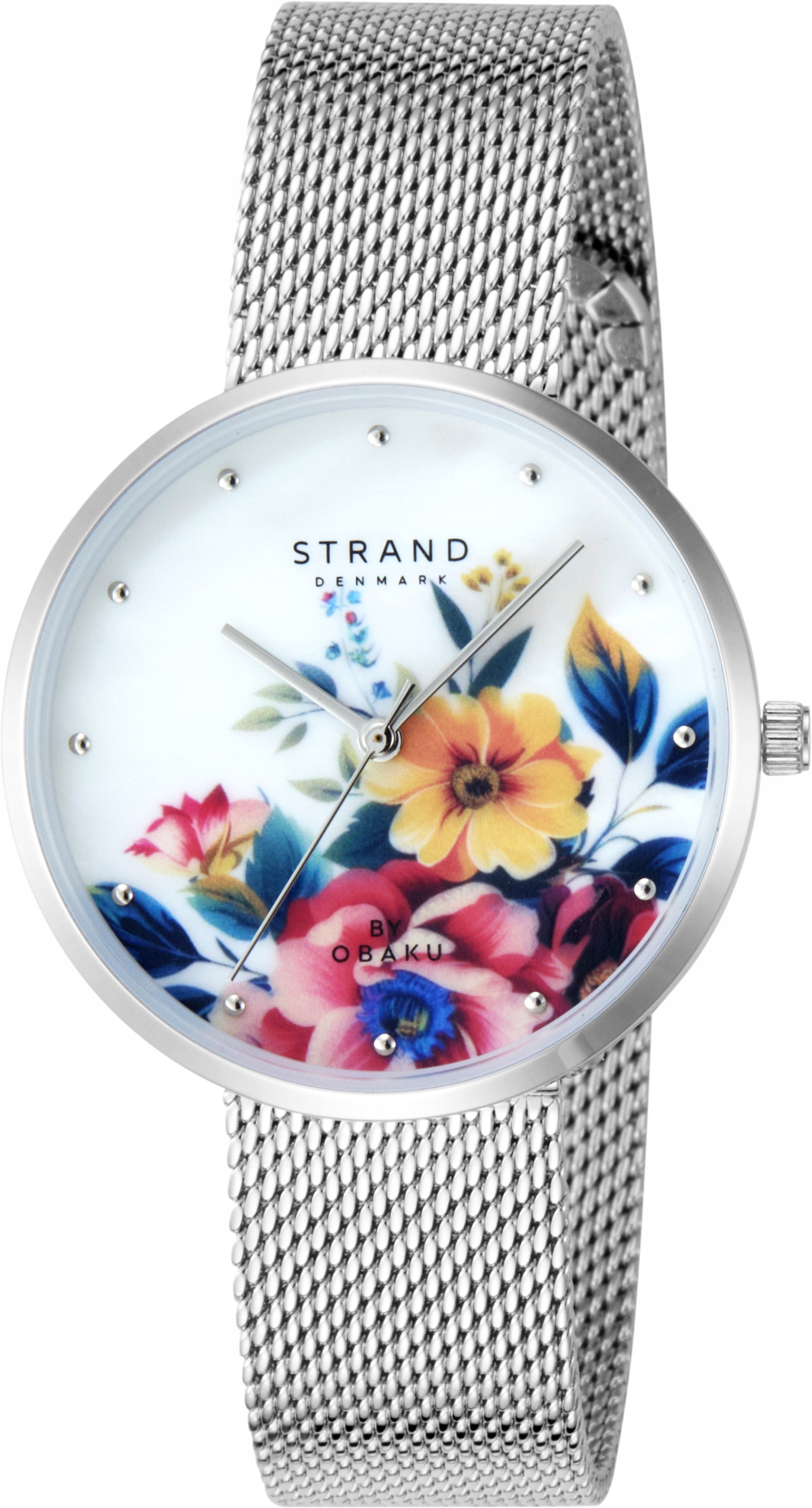 Nový originální dámský hodinkový stroj Strand od firmy Obaku S700LXCWMC-DBM s květinami
