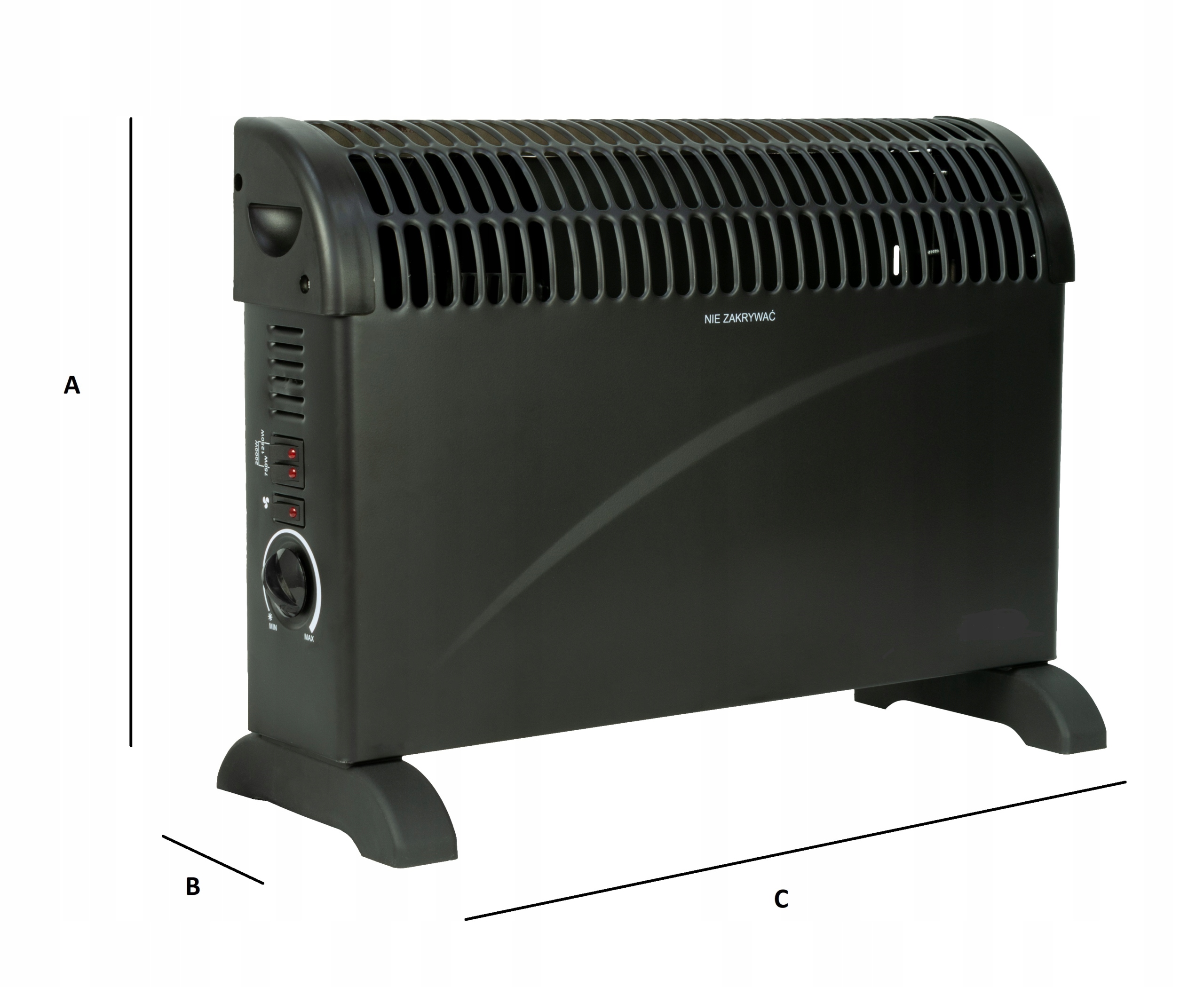 GRZEJNIK ELEKTRYCZNY KONWEKTOROWY TERMOSTAT 3 TRYBY 750W 1250W 2000W NAWIEW Sposób podłączenia dolne