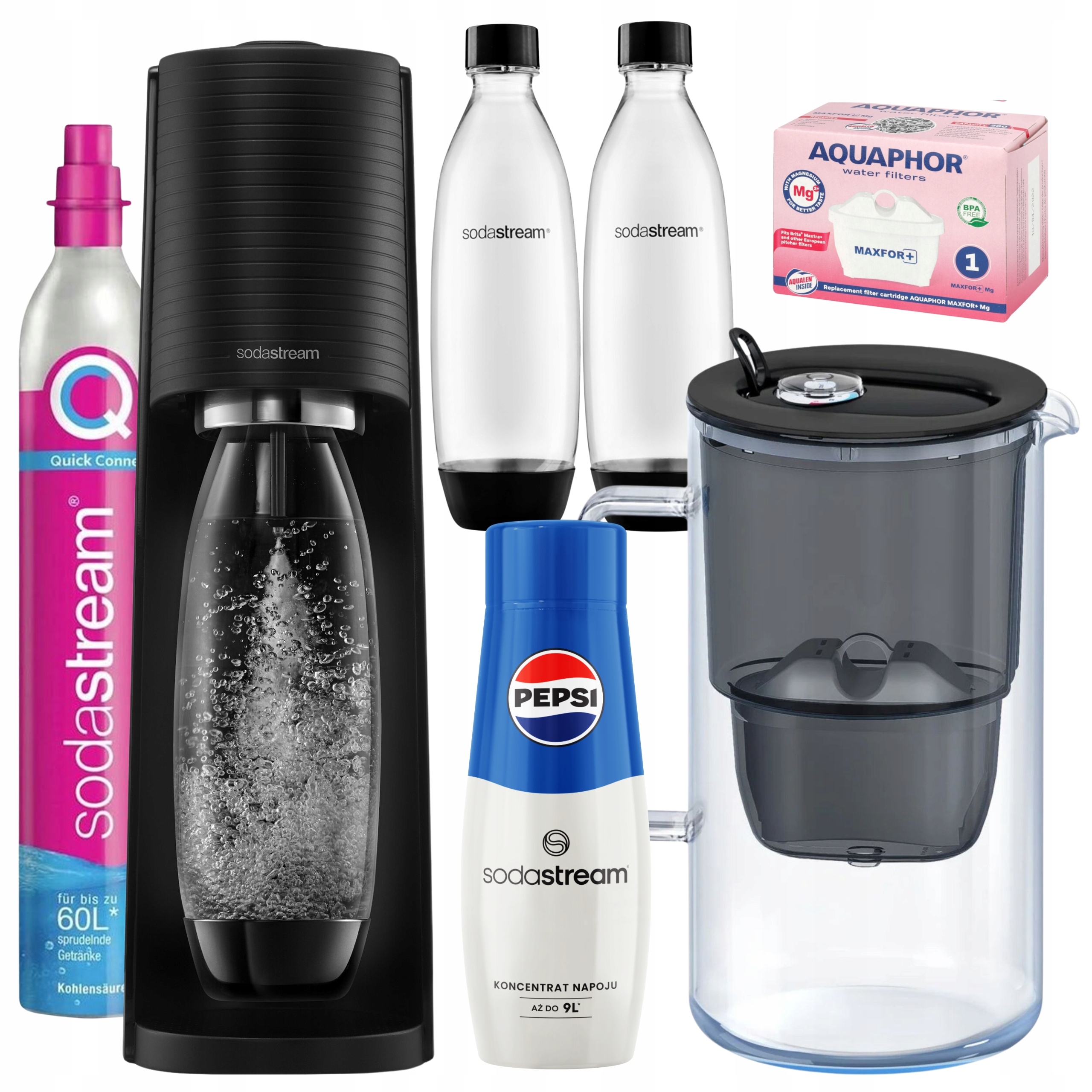Sada Saturátor Sodastream Terra, Pepsi, Filtračná kanvica Aquaphor Glass