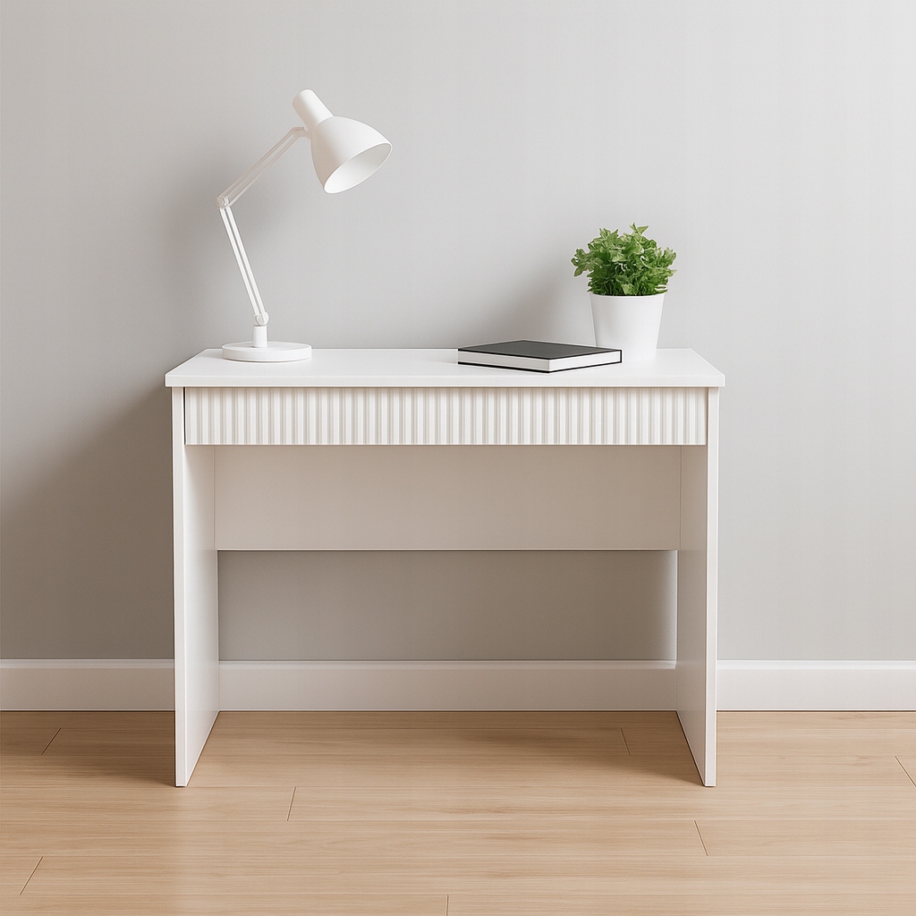 Písací stôl s zásuvkou/toaletný stolík ryhovaný 80 x 50 x 77 cm, biely mat