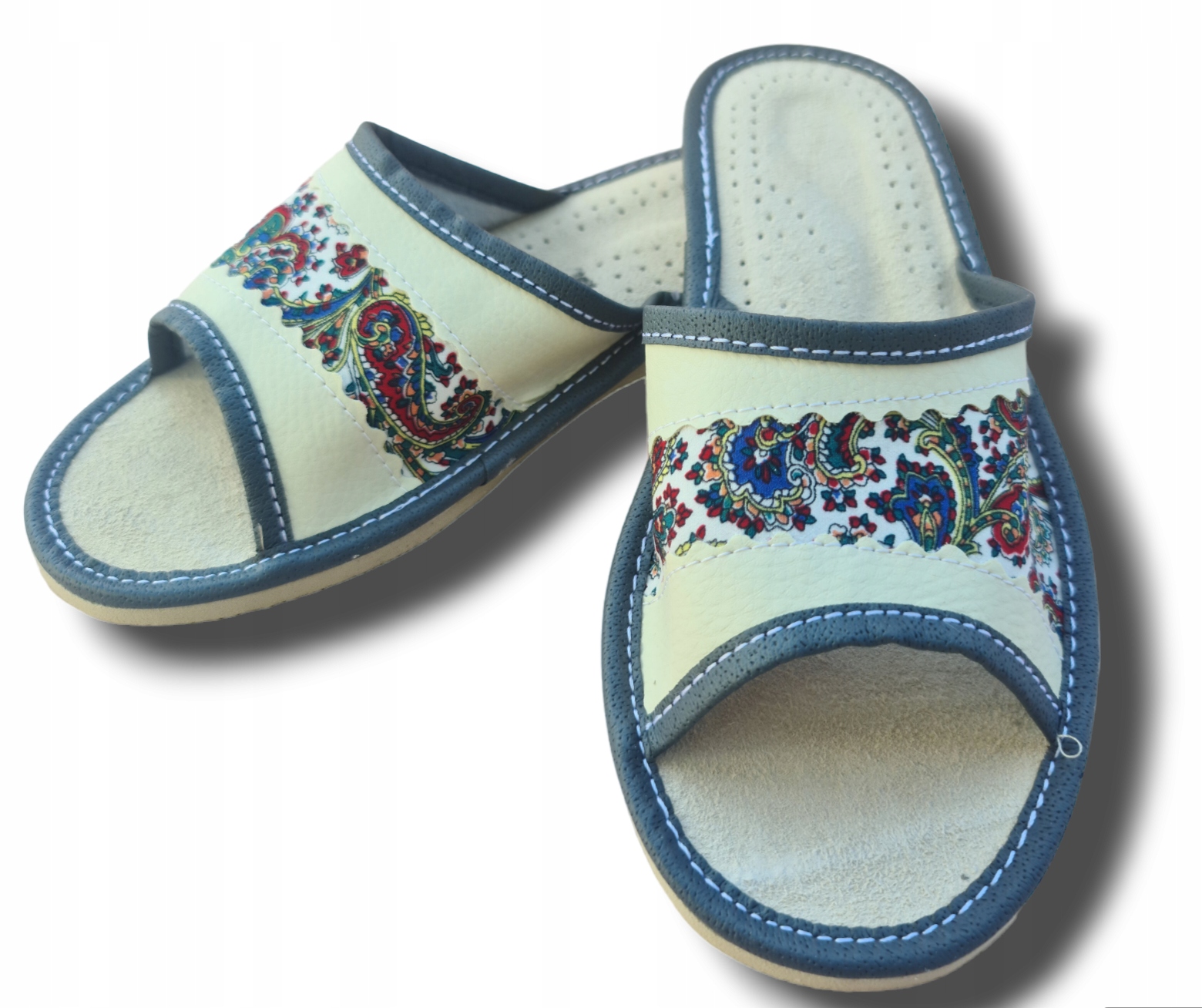 Pantofle Klapki Damskie Skórzane Rozmiar 36 Wsuwane Łowickie Rozmiary 36-41 Rozmiar 36