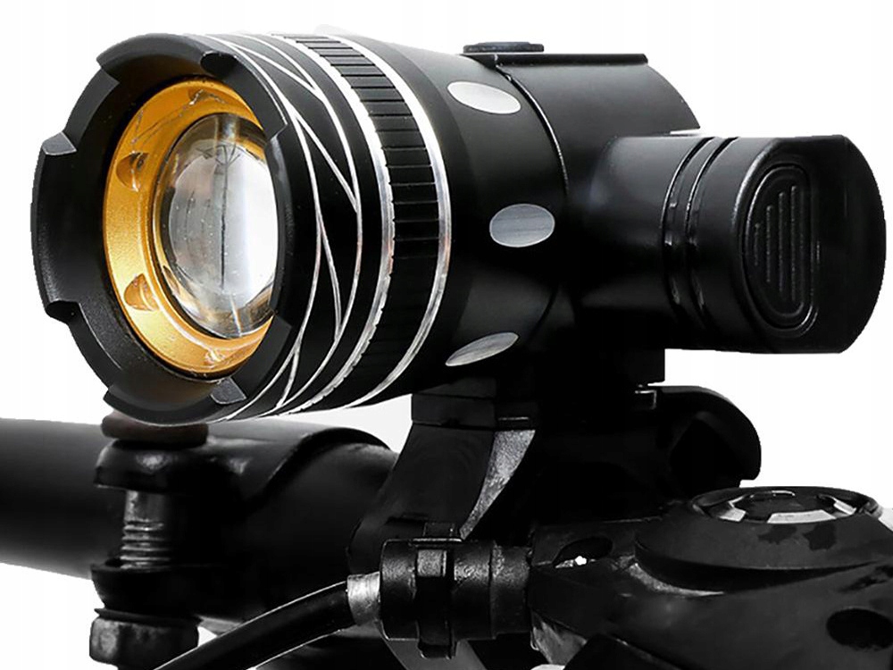 LAMPKA ROWEROWA KOMPLET ZESTAW LED CREE T6 PRZÓD TYŁ 3 TRYBY ZOOM AKU USB Czas pracy 5 h