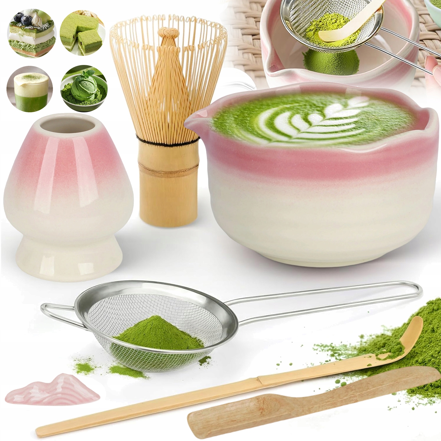 Bambusowy Zestaw Do Robienia Matchy Trzepaczka Łyżka Przesiewacz Matcha 7EL