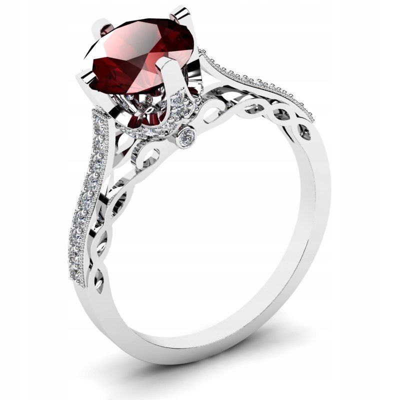 

Pierścionek Białe Złoto Z Bordową Cyrkonią