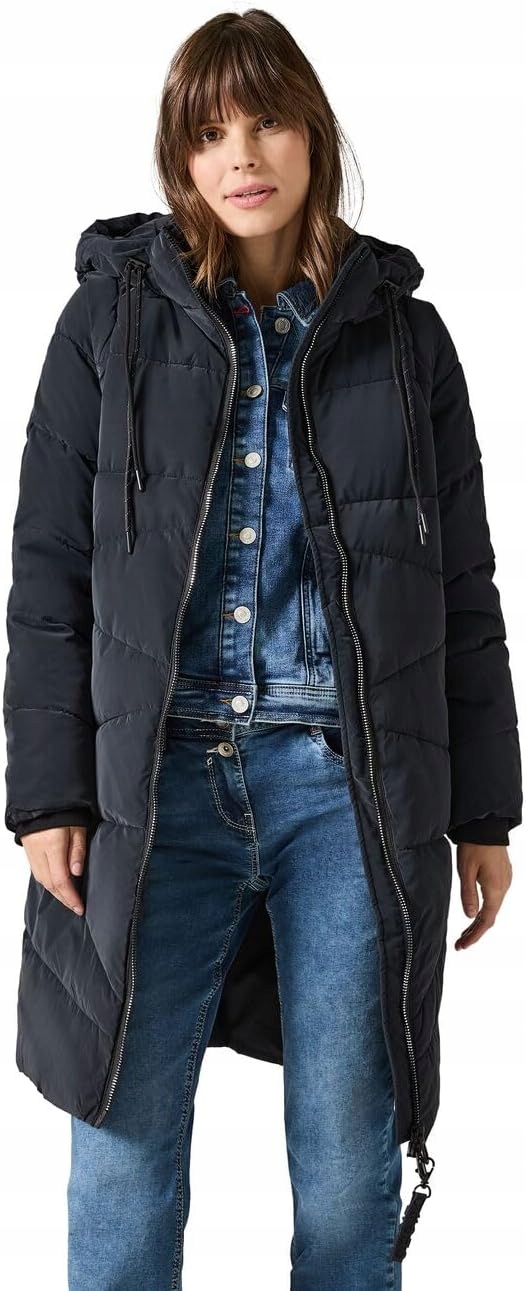 Cecil Prošívaná Bunda S Kapucí Ke Kolenům, Zip, Tmavě Modrá, XXL, Jpc