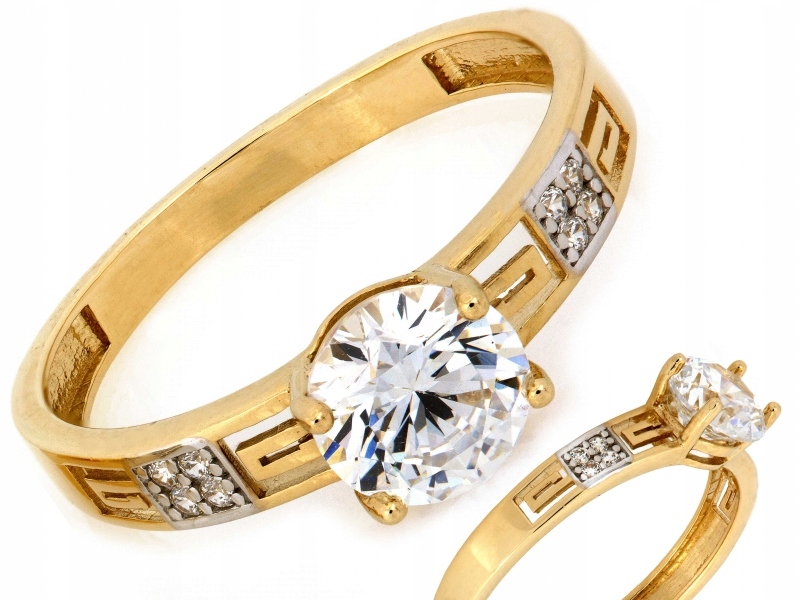 Prstýnek s řeckým vzorem 585 14k zlato 2.23g s zirkony velikost 15