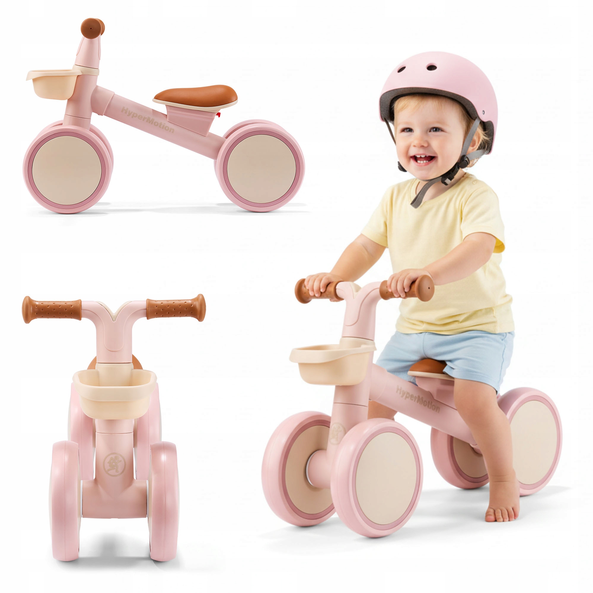 Rowerek biegowy 4-kołowy Tobi Mini Hyp HyperMotion różowy z koszykiem