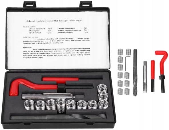 Zestaw naprawczy gwintów 15 szt. M14x2 ,krętych cewek samochodowych PREMIUM Marka Quatros