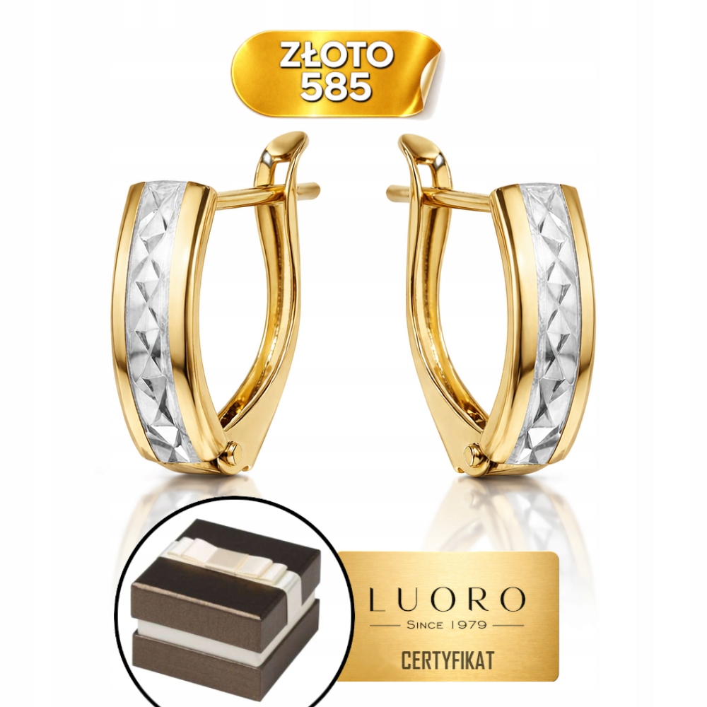 Náušnice Zlaté 585 14K Obdélník Diamantové Anglické Zapínání 11 CM