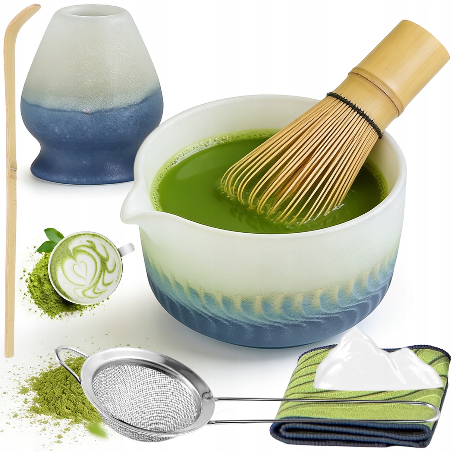 Zestaw Prezentowy Do Herbaty Matcha Miotełka Podstawka Łyżeczka 7W1