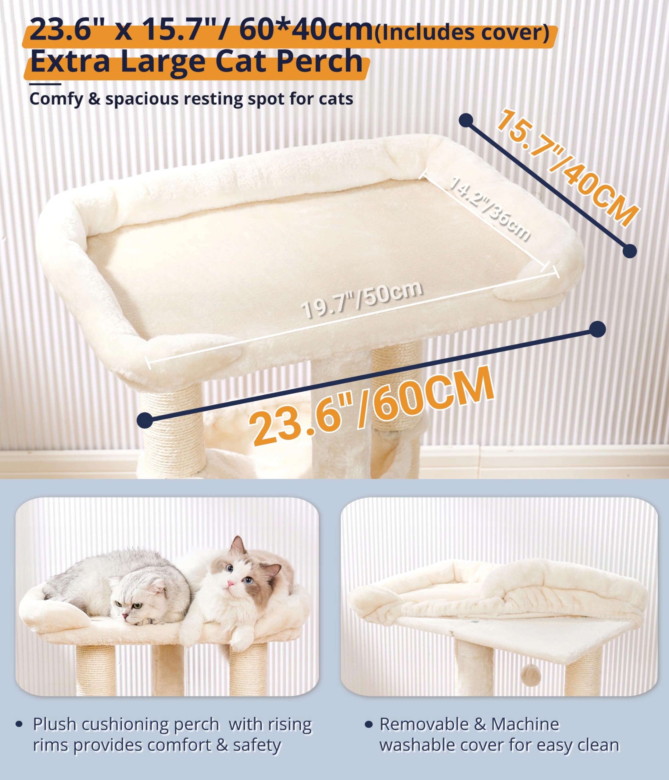HAPPI N PETS Drapak Dla Kotów 71CM Z Dużym Łóżkiem I Hamakiem Beżowy — miniatura 5