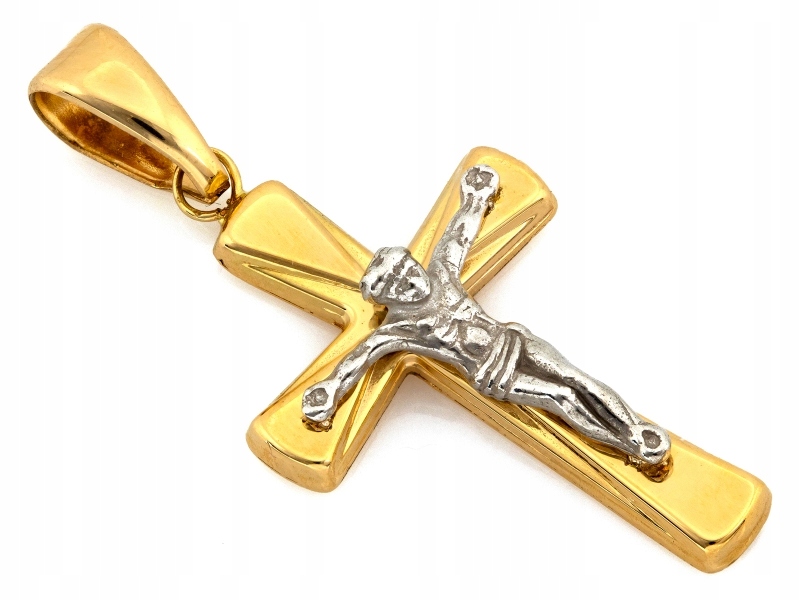 Zlatý dvoubarevný křížek s přívěskem přívěsek 585 bílé zlato s Jesusem
