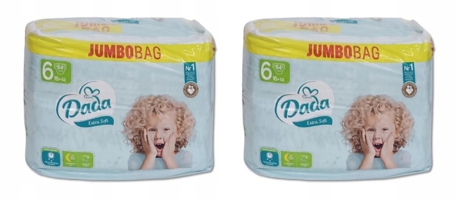 Pieluszki Dada Extra Soft Rozmiar 6 2x84 Pampersy JUMBOBAG 168 szt.