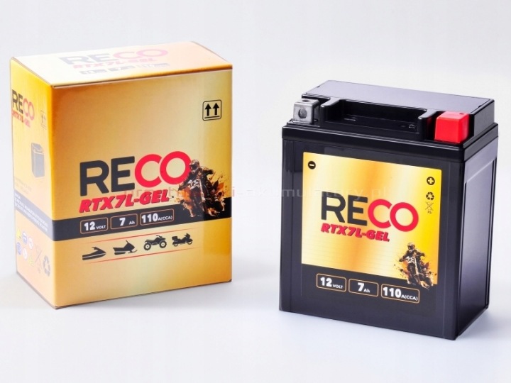 Akumulator Motocyklowy Reco RTX7L-GEL YTX7L ETX7L 12V 7Ah 110A P+