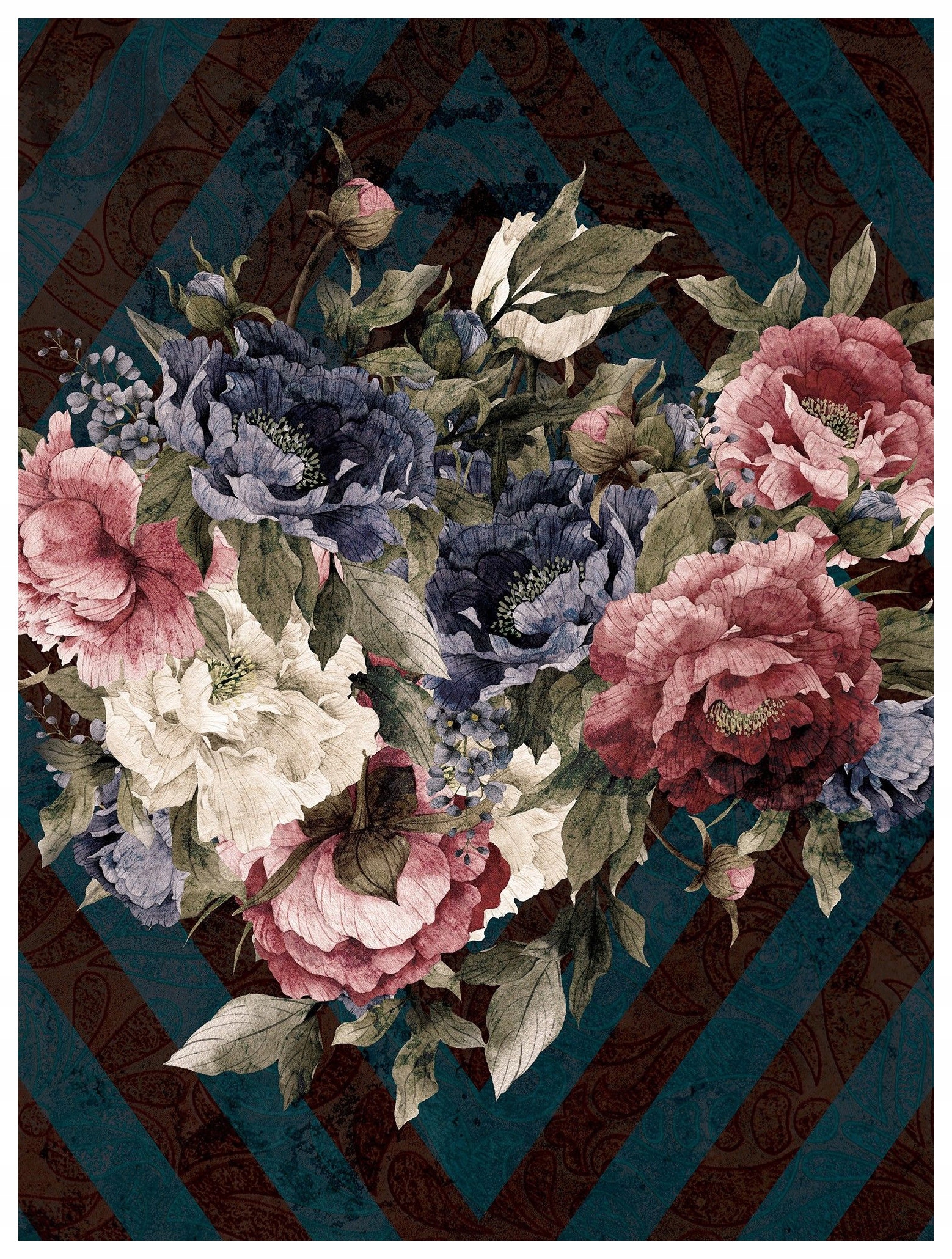 Vliesová fototapeta Pivoňky Růže Geometrie Paisley Světle Modrá 184x254 lepidlo