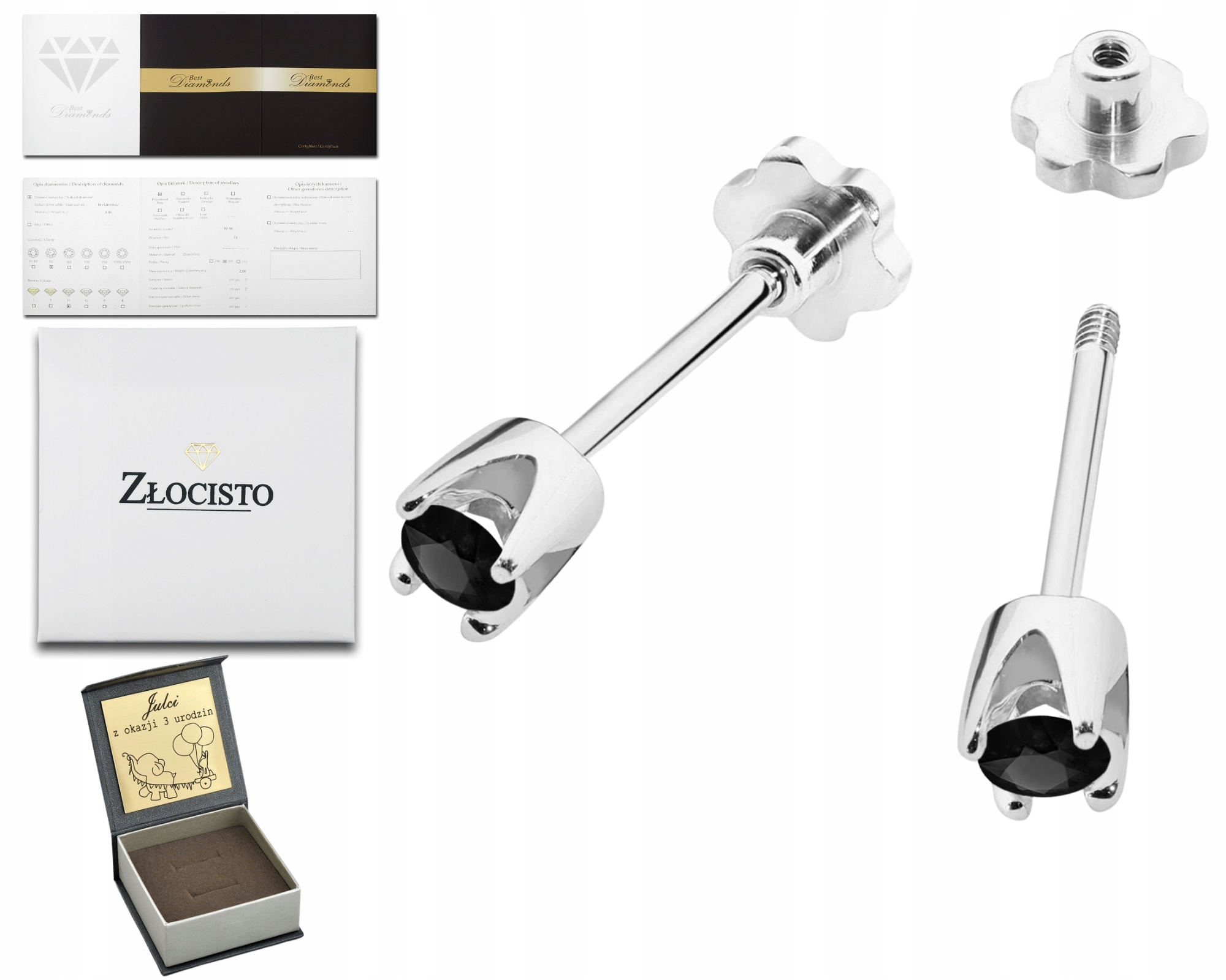 Bílé Zlato Náušnice S Černými Diamanty Šroubovací Puzetky Zlato 585